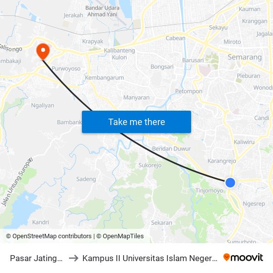 Pasar Jatingaleh A to Kampus II Universitas Islam Negeri Walisongo map