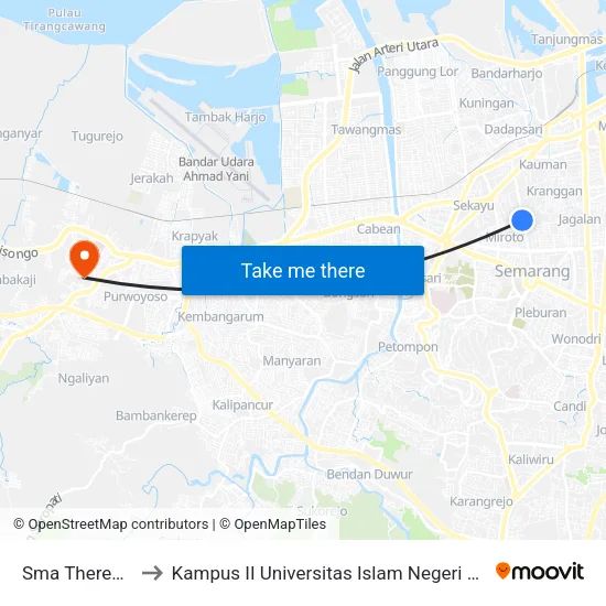 Sma Theresiana to Kampus II Universitas Islam Negeri Walisongo map