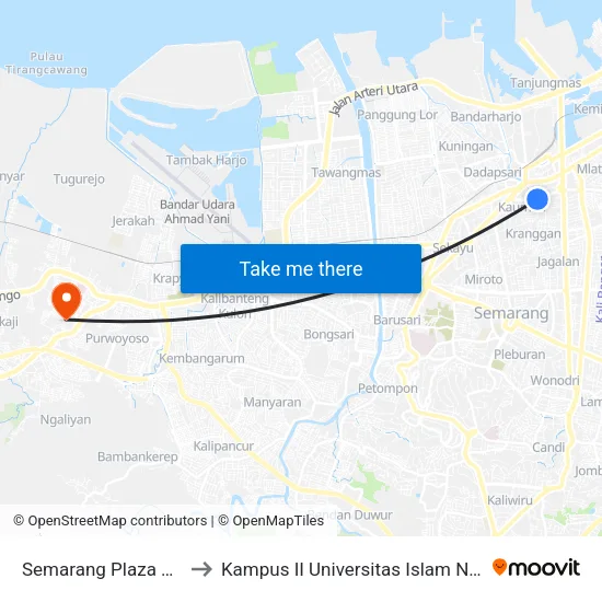 Semarang Plaza Agus Salim to Kampus II Universitas Islam Negeri Walisongo map