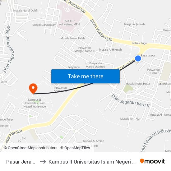 Pasar Jerakah B to Kampus II Universitas Islam Negeri Walisongo map