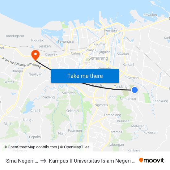 Sma Negeri 15 B to Kampus II Universitas Islam Negeri Walisongo map