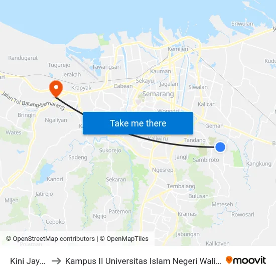 Kini Jaya B to Kampus II Universitas Islam Negeri Walisongo map