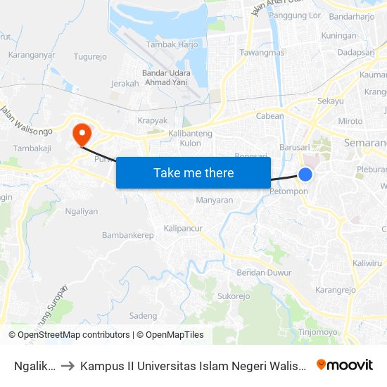 Ngalik B to Kampus II Universitas Islam Negeri Walisongo map