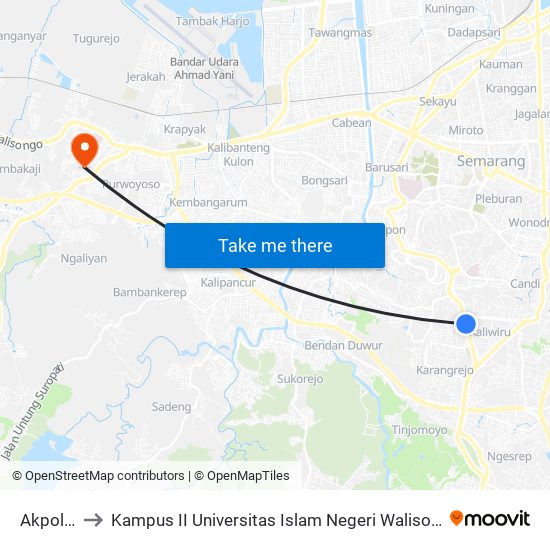 Akpol B to Kampus II Universitas Islam Negeri Walisongo map