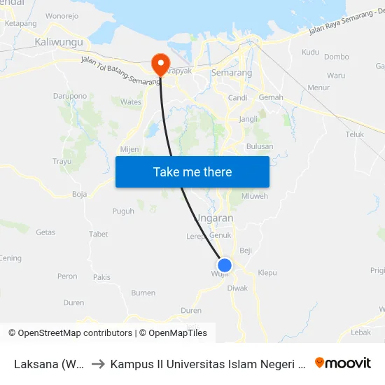 Laksana (Wujil I) to Kampus II Universitas Islam Negeri Walisongo map