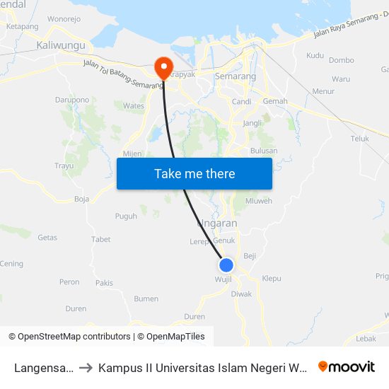 Langensari II to Kampus II Universitas Islam Negeri Walisongo map