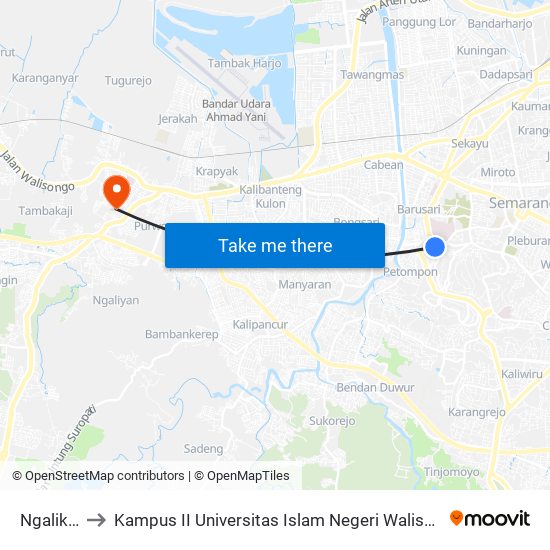 Ngalik A to Kampus II Universitas Islam Negeri Walisongo map