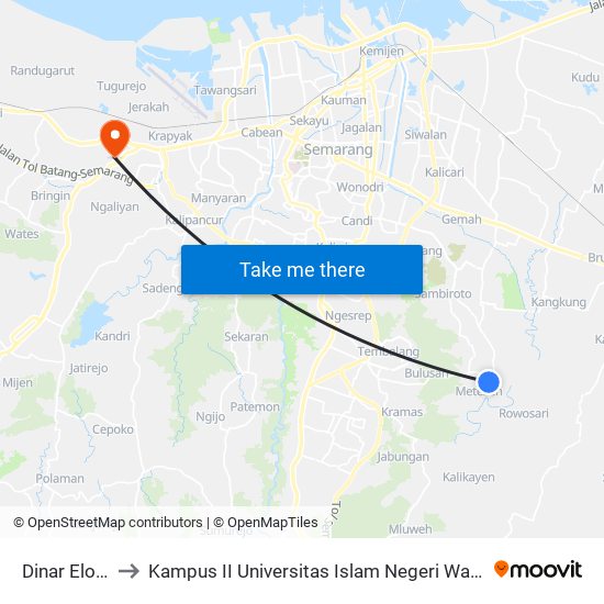 Dinar Elok A to Kampus II Universitas Islam Negeri Walisongo map