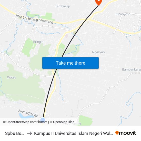 Spbu Bsb A to Kampus II Universitas Islam Negeri Walisongo map