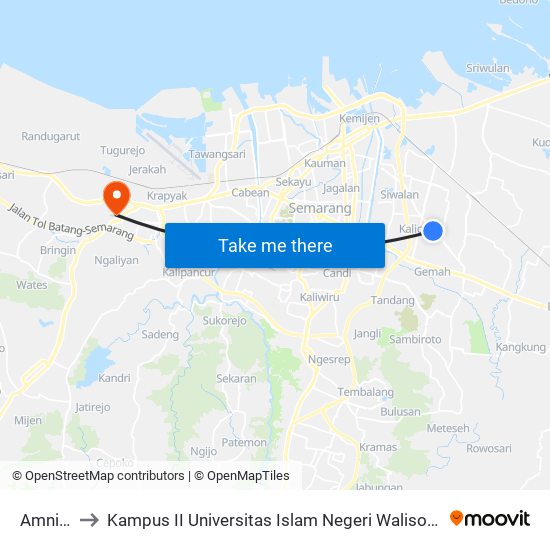 Amni B to Kampus II Universitas Islam Negeri Walisongo map