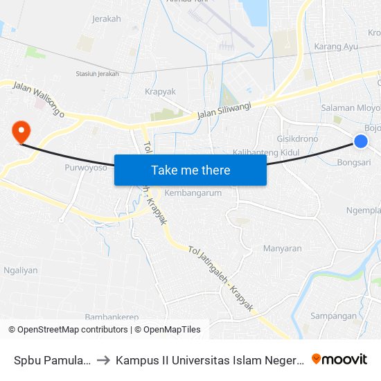 Spbu Pamularsih B to Kampus II Universitas Islam Negeri Walisongo map