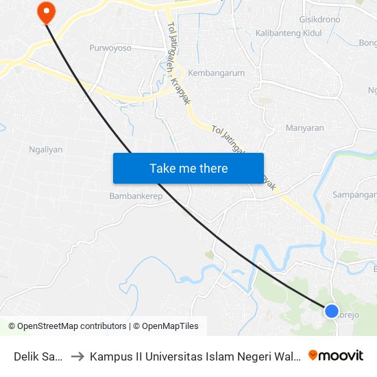 Delik Sari B to Kampus II Universitas Islam Negeri Walisongo map