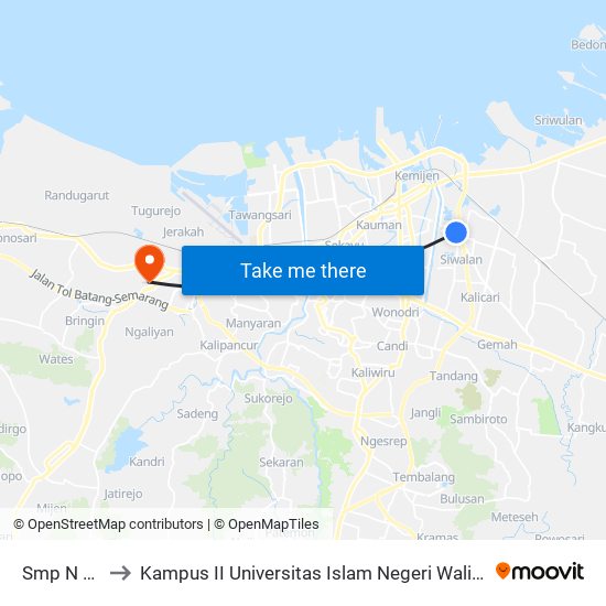 Smp N 4 A to Kampus II Universitas Islam Negeri Walisongo map