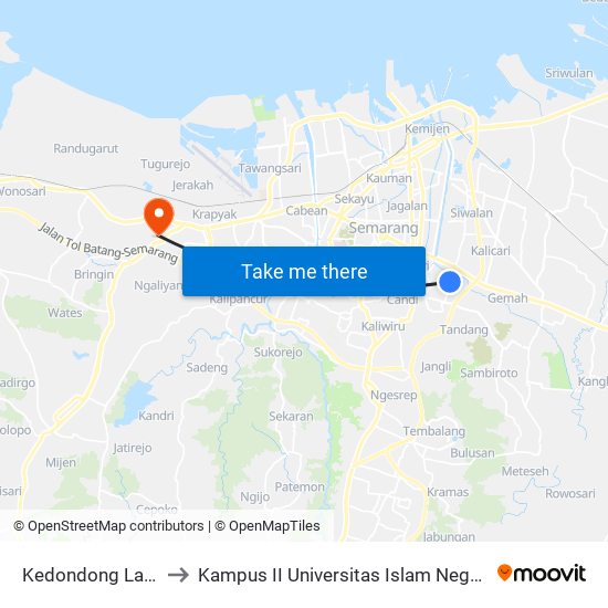 Kedondong Lamper B to Kampus II Universitas Islam Negeri Walisongo map