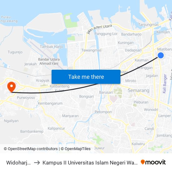 Widoharjo A to Kampus II Universitas Islam Negeri Walisongo map