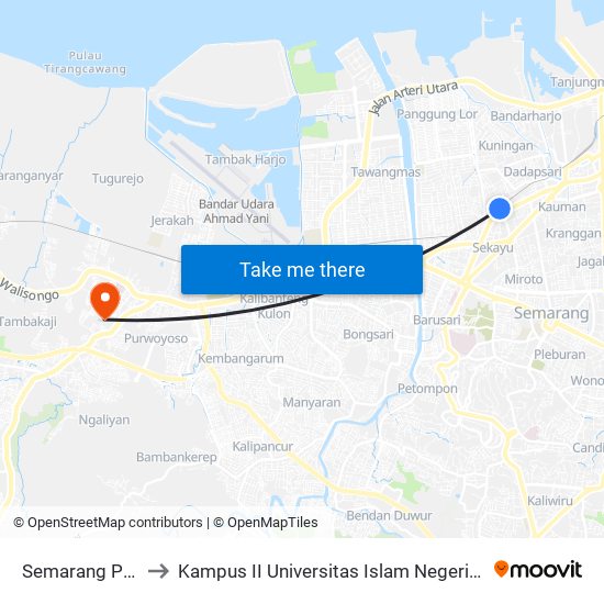 Semarang Poncol to Kampus II Universitas Islam Negeri Walisongo map