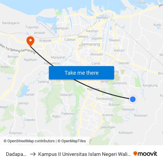 Dadapan A to Kampus II Universitas Islam Negeri Walisongo map