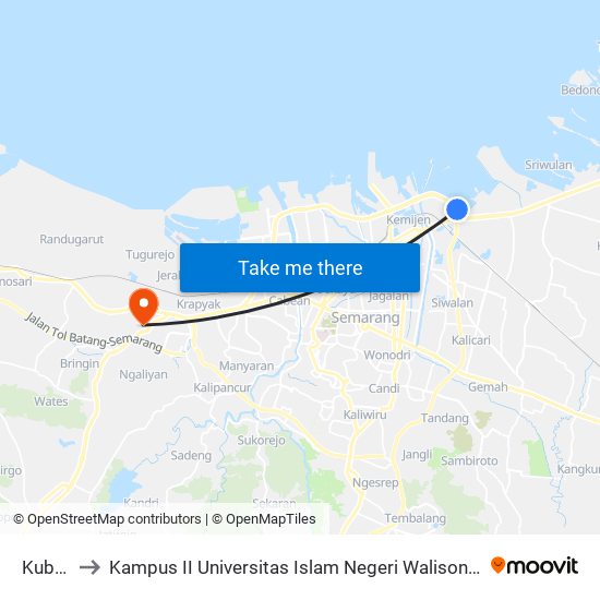 Kubro to Kampus II Universitas Islam Negeri Walisongo map