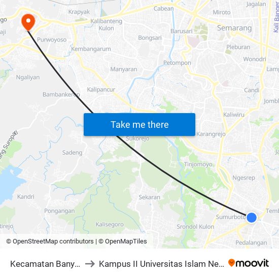 Kecamatan Banyumanik B to Kampus II Universitas Islam Negeri Walisongo map