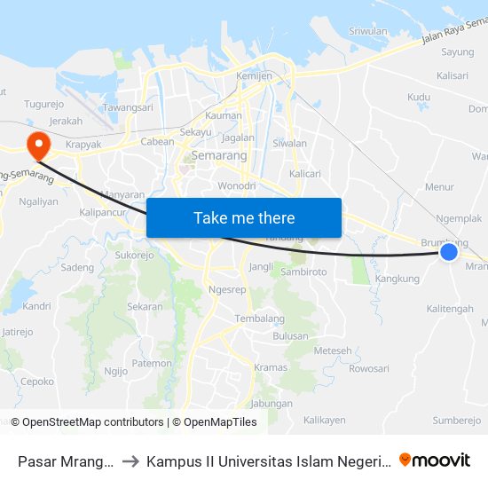 Pasar Mranggen 2 to Kampus II Universitas Islam Negeri Walisongo map