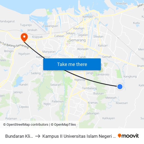 Bundaran Klipang to Kampus II Universitas Islam Negeri Walisongo map