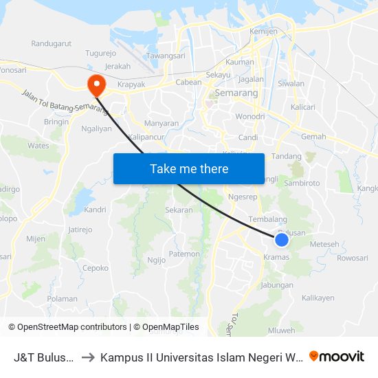 J&T Bulusan 1 to Kampus II Universitas Islam Negeri Walisongo map