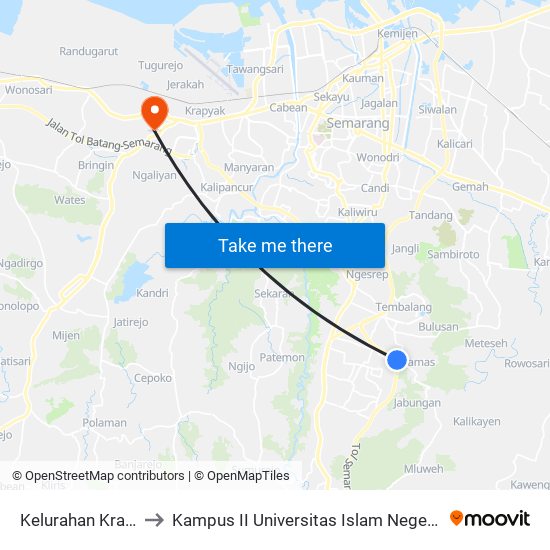 Kelurahan Kramas 2 to Kampus II Universitas Islam Negeri Walisongo map