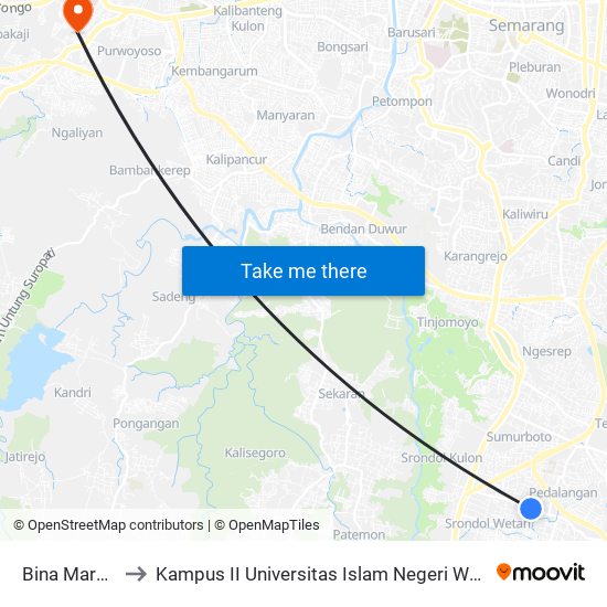 Bina Marga 1 to Kampus II Universitas Islam Negeri Walisongo map