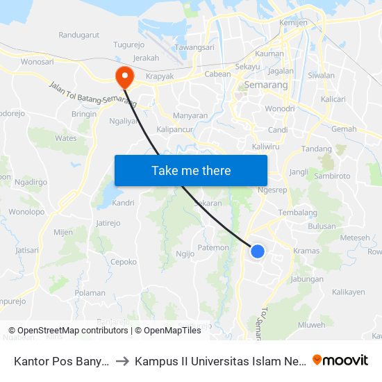 Kantor Pos Banyumanik 1 to Kampus II Universitas Islam Negeri Walisongo map