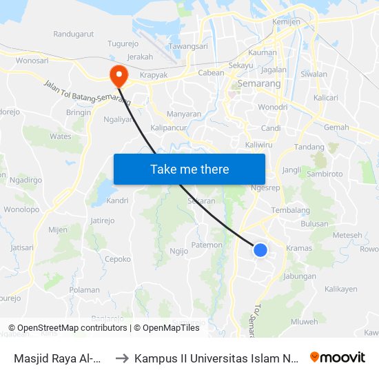 Masjid Raya Al-Muhajirin 1 to Kampus II Universitas Islam Negeri Walisongo map