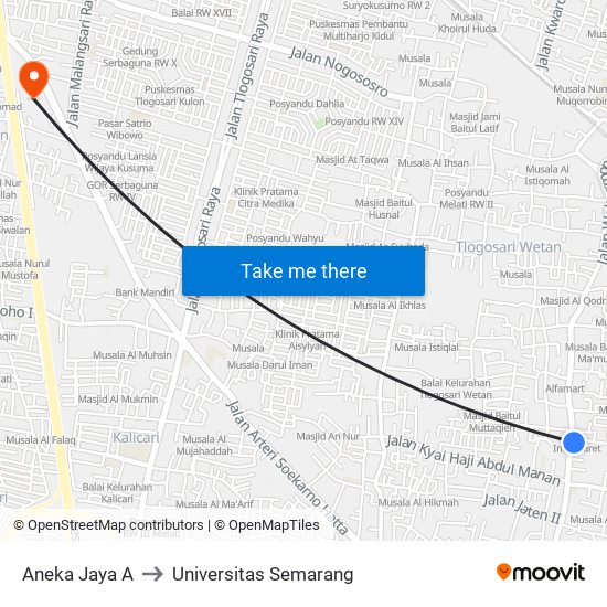 Aneka Jaya A to Universitas Semarang map