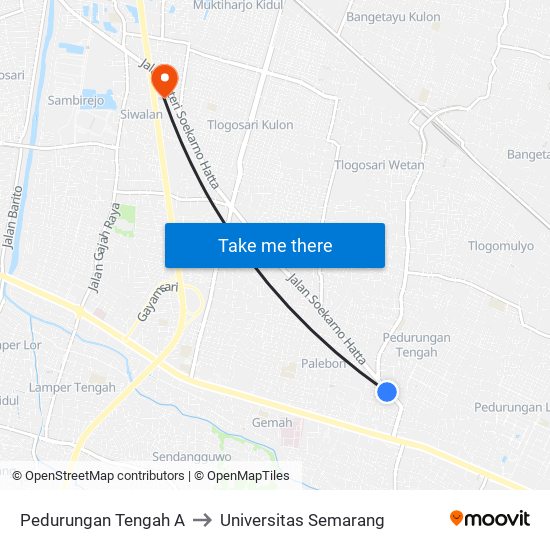 Pedurungan Tengah A to Universitas Semarang map