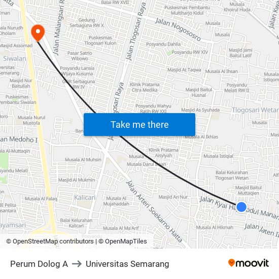 Perum Dolog A to Universitas Semarang map