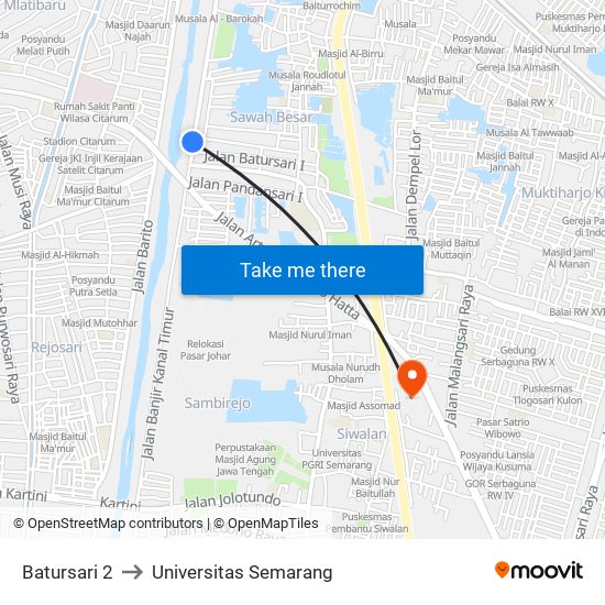 Batursari 2 to Universitas Semarang map