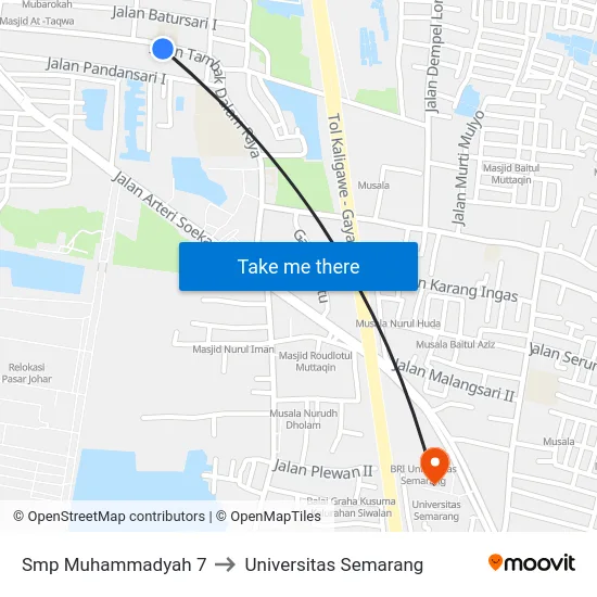 Smp Muhammadyah 7 to Universitas Semarang map