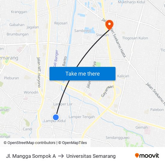 Jl. Mangga Sompok A to Universitas Semarang map