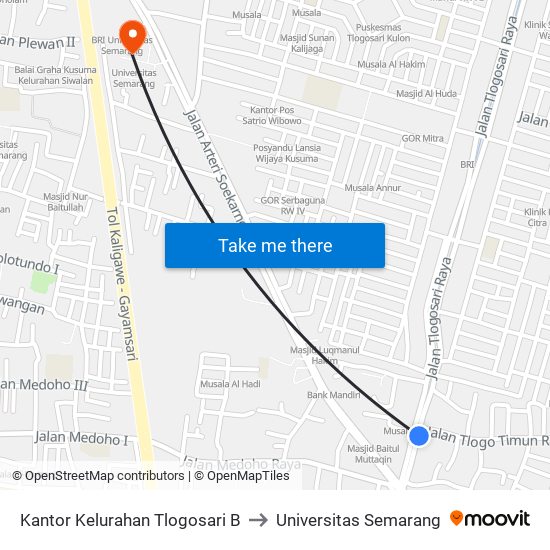 Kantor Kelurahan Tlogosari B to Universitas Semarang map