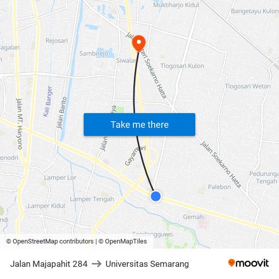 Jalan Majapahit 284 to Universitas Semarang map