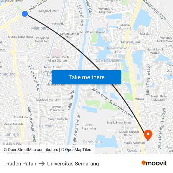 Raden Patah to Universitas Semarang map