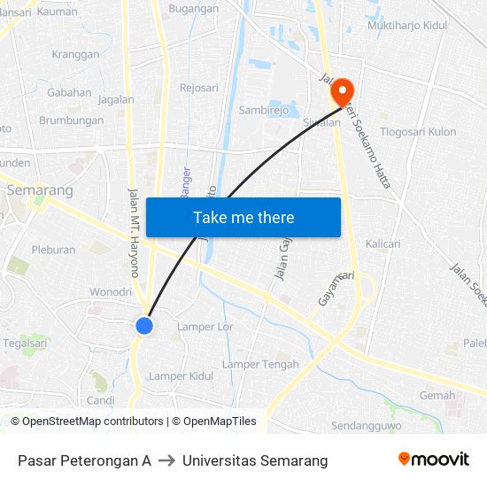 Pasar Peterongan A to Universitas Semarang map
