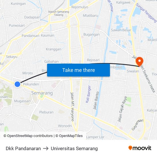 Dkk Pandanaran to Universitas Semarang map