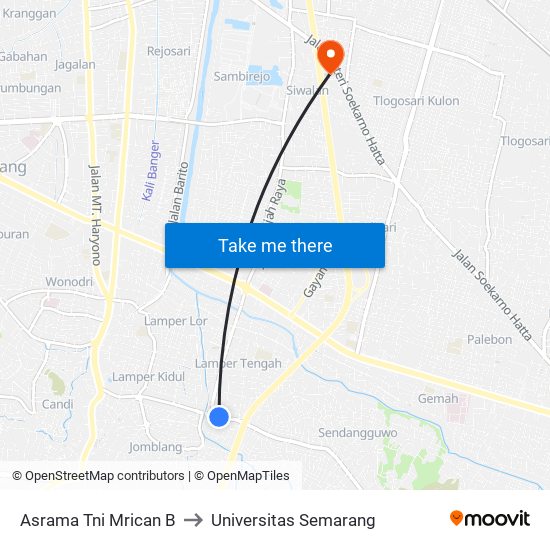 Asrama Tni Mrican B to Universitas Semarang map