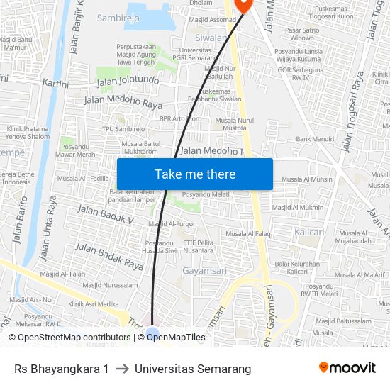 Rs Bhayangkara 1 to Universitas Semarang map