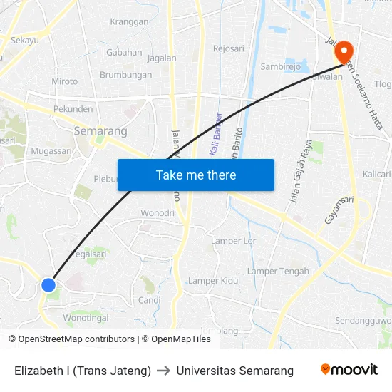 Elizabeth I (Trans Jateng) to Universitas Semarang map