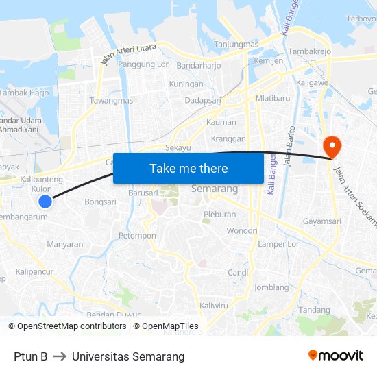 Ptun B to Universitas Semarang map