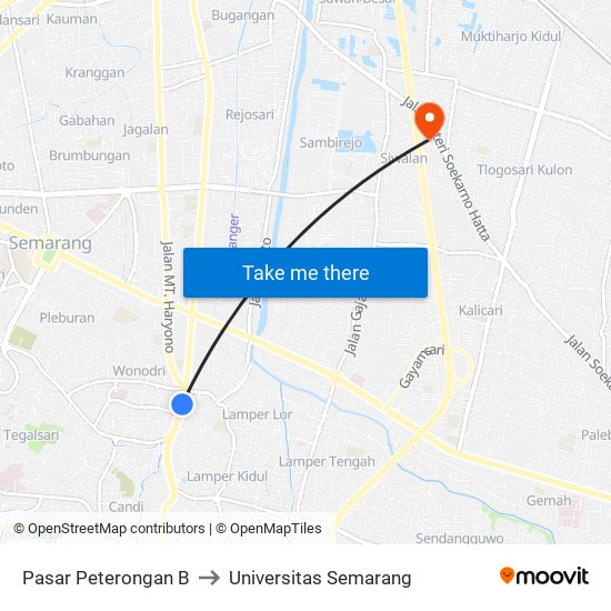 Pasar Peterongan B to Universitas Semarang map