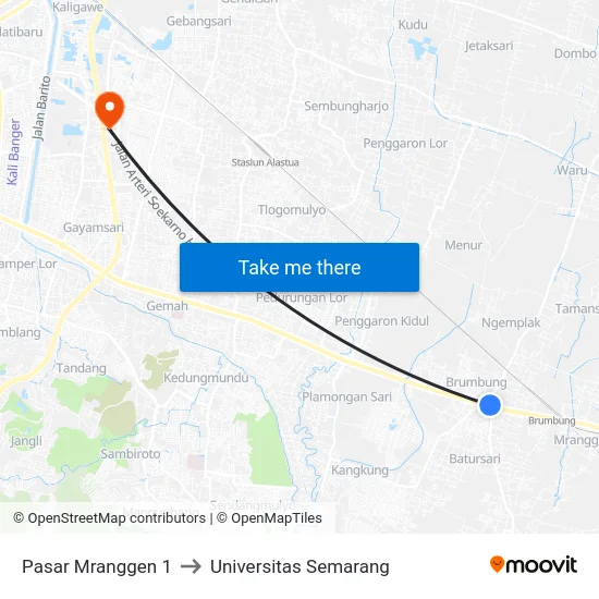 Pasar Mranggen 1 to Universitas Semarang map