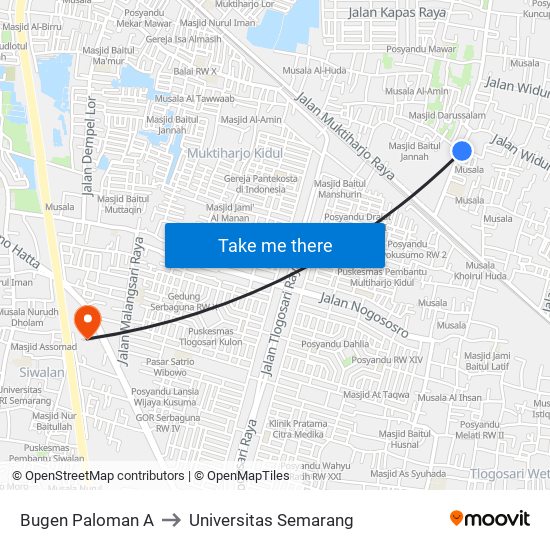 Bugen Paloman A to Universitas Semarang map