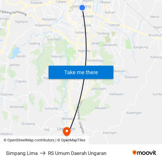 Simpang Lima to RS Umum Daerah Ungaran map