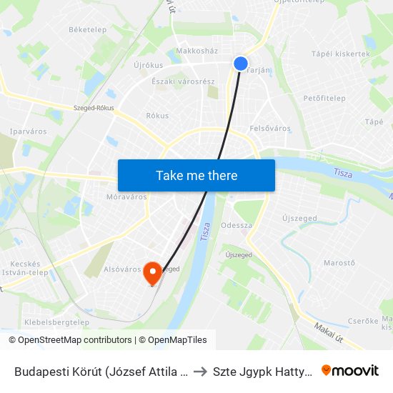 Budapesti Körút (József Attila Sugárút) to Szte Jgypk Hattyas Sor map